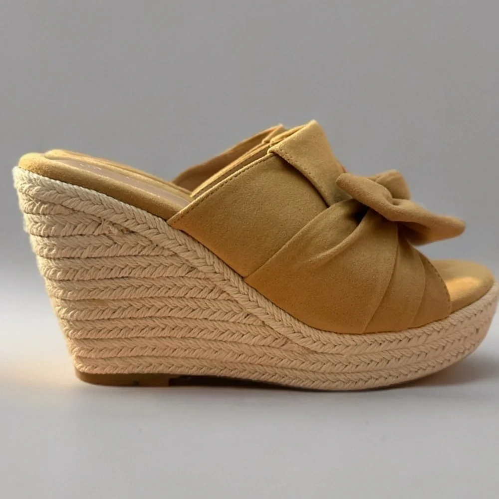 NEW PiePieBuy Women’s Wedge Espadrille Slip-On Suede Sandals Tan Size 8.5